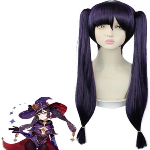 Game Genshin Impact Mona Ponytails Long Wig Cosplay Costume Heat Resistant Synthetic Hair Women Party Wigs