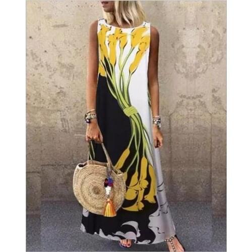 Sundress Women Summer Dress 2021 Printing Sexy Dress Midi Plus Size Casual Linen Loose Sleeveless printed Long Maxi Dress