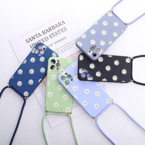 Daisy Flower Crossbody Lanyard Liquid Silicone Phone Case For iphone 11 12 Pro Max MiNi X XR XS 7 8 Plus Phone Cover With Strap