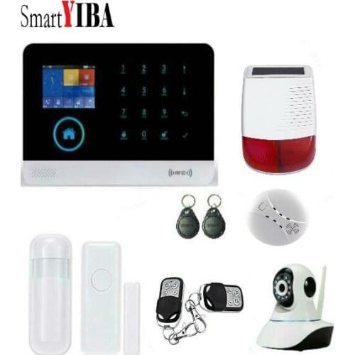 SmartYIBA WIFI GSM RFID Security Home Intruder Alarm System Wireless Android Russian Spanish Voice Solar Siren Smoke Door Sensor
