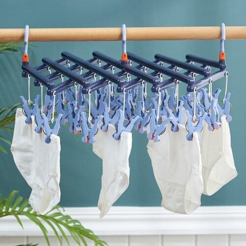 Folding Clothes Rack Clips Plastic 29 Clips Retractable Hangers Home Windproof Multi-functional Socks Underwear To Dry Clip