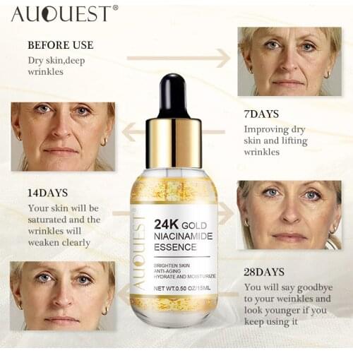 15ml 24K Gold Tense Moisture Serum Pure Hyaluronic Anti Golden Skin Liquid Care Acid Serum Nicotinamide QBMY