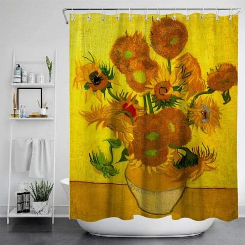 World Famous Paintings Van Gogh Starry Sky Sunflower Art Shower Curtain Windproof Bathroom Decoration Home Furnishing