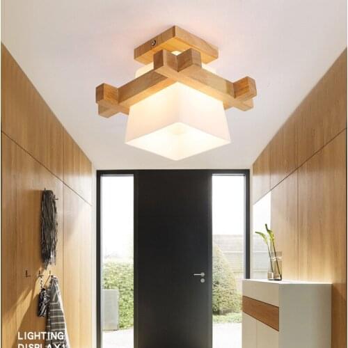 Japanese Warmly Home Cottage Tatami Wood Ceiling Lamp Led With Glass Lampshade Corridor Hallway Balcont E27 Modern Ceiling Light