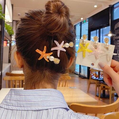 Faux Pearl Star Hair Pin Women Girls Rhinestone Barrette Bang Clip Hairpin Party Hair Accessory