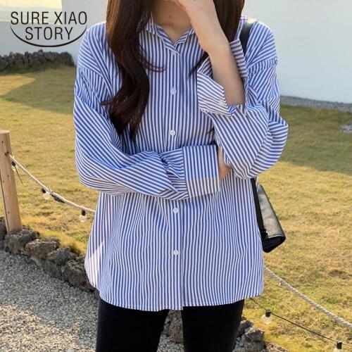 Spring Korean New Blusas Mujer De Moda 2021 Autumn Striped Long Sleeve Shirt Women Shirts Office Ladies Blouses and Tops 8761 50