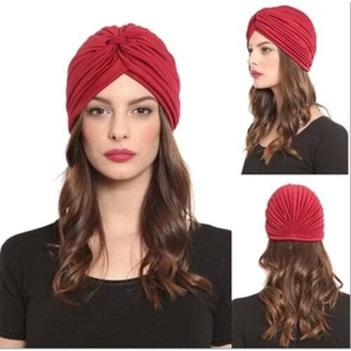 Women Turban Hat Stretchy Knotted Muslim Hat Head Wrap Indian Cap For Lady Headscarf Turban Muslim Hijab Hat Chemo Cap Warm