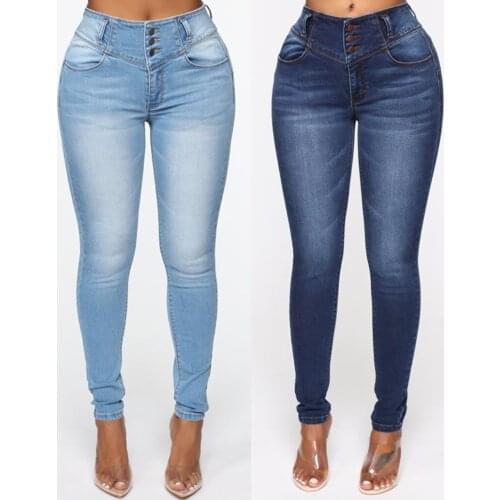 FNOCE 2020 autumn new womens jeans pants street fashion elegant solid high waist tight high stretch slim sexy pencil trousers