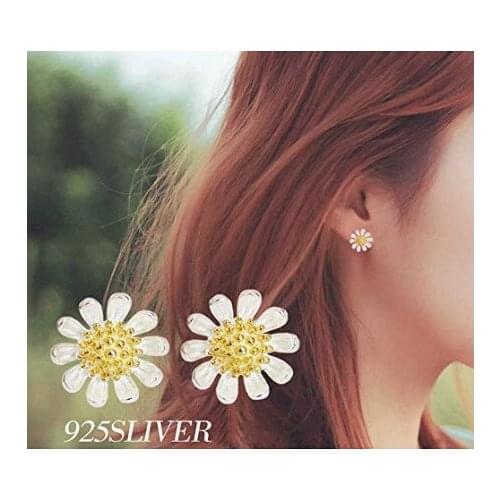 Daisy Flower Shape Earrings 925 Sterling Silver Cute Stud Earrings for Women Girls Teens Gift with Gift Box