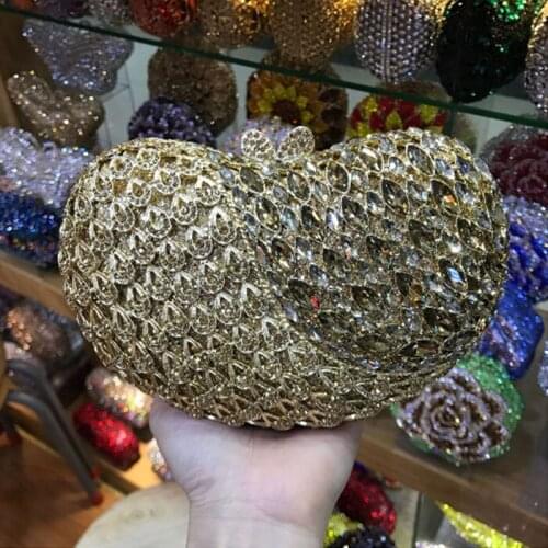 Golden Crystal Diamond Women Hollow Out Party Evening Bags Hard Case Wedding Clutches Handbags Bridal Metal Clutch Purse silver