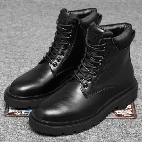 Winter Boots All Black Plush Lined Warm Shoes Breathable Leather Shoelaces Boots Men Outdoor Work Safety Boots Casual Shoes