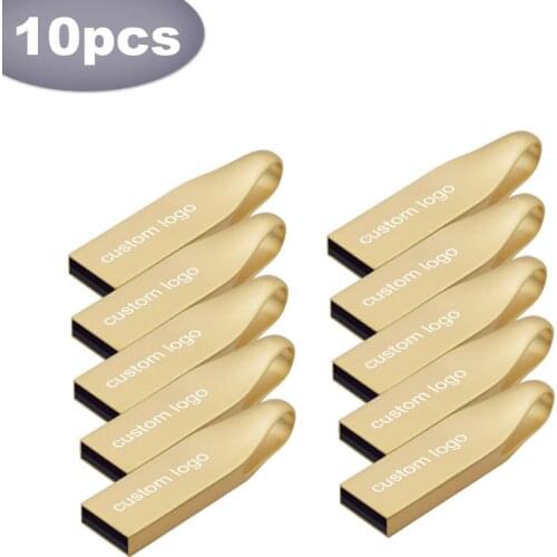 Golden metal pen drive 64GB USB Flash Drive 8GB 16GB 32GB 128GB memory stick flash card u disk 256gb over 10pcs free logo
