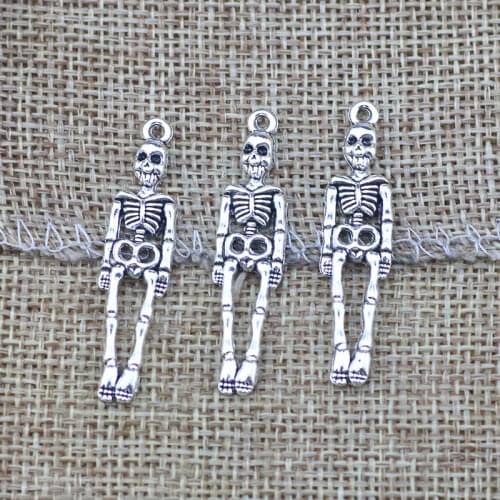 20 Pieces 10*40mm Mixed Alloy Antique Silver Color Skeleton Wicca Charms Bracelet Pendant Accessory For DIY Jewelry Making