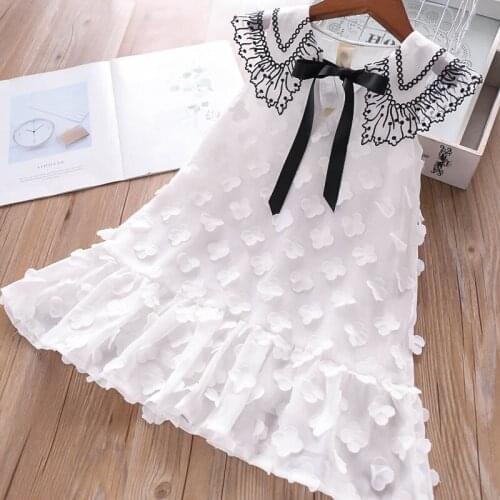 2019 NEW !! Summer chiffon dress for girls / 3D flower dress / Black ribbon bows