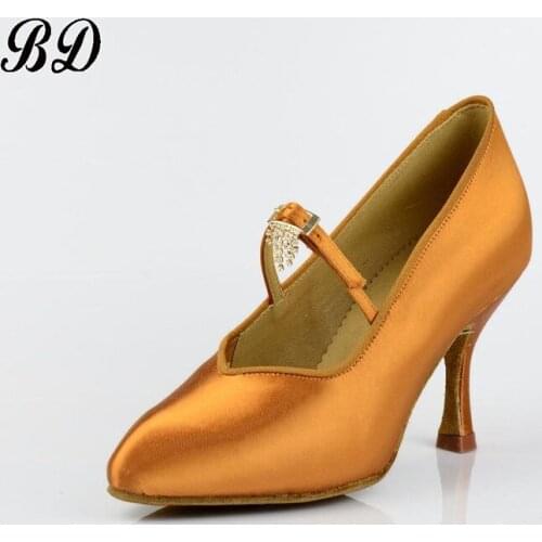High Satin modern ballroom latin dance shoes Imported BD dance shoes BD 139 Multi-color Customized Dance shoes High Diamond Hot