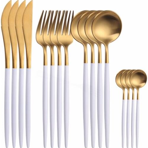 White Gold Cutlery Set 16Pcs Fork Knive Spoon Stainless Steel Dinnerware Set Knife Fork Restaurant Dining Western Tableware Set