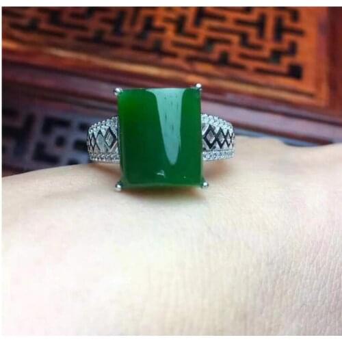 Free shipping Natural Hetian Jade Man Ring 925 sterling silver Wholesales Fine jewelry 10*12mm gem