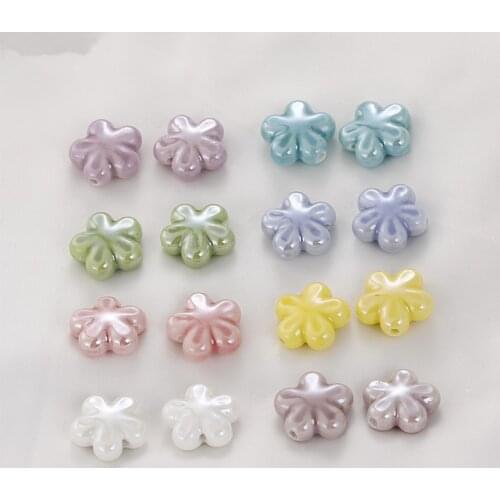 Summer style 50pcs/lot 18mm color print cartoon flower shape Straight hole ceramics beads diy jewelry earring/bracelet accessory