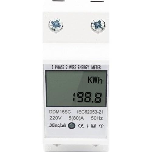 Digital Energy Meter 5(80A) LCD Digital Display Single Phase DIN-Rail Electronic Energy KWh Meter DDM15SC