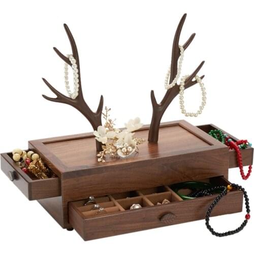 Wood Jewelry Organizer Gift Box Exquisite Antlers Drawer Storage Display Ring Necklace Jewellery Marriage Packaging Case