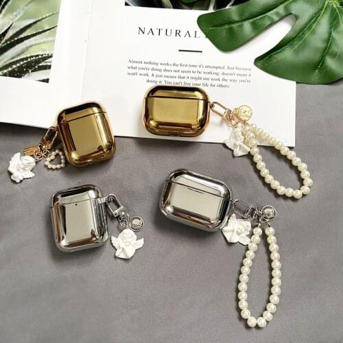 INS Plating TPU Soft Earphones Cases For AirPods Pro 3 Bluetooth Headset Cover For AirPods 2/1 With Cute Pearl Angel Keychain