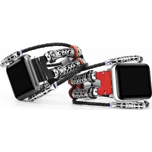 Leather Bracelet for Apple Watch 4 5 40mm 44mm Fresh Appearance DIY Stainless Steel Silver Buckle Strap Iwatch 3 2 1 38mm 42mm