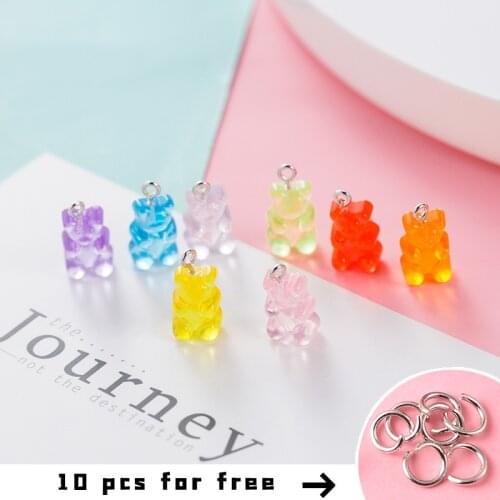 20PCS Cretive Colorful Transparent Bear Charms Resin Cabochons Glitter Gummy Keychain Necklace Pendant DIY Making Accessories