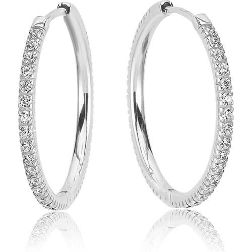 Valori Jewels Large Hoop, Zirconia White Gemstone, Rhodium Plated, Sterling Silver Charm Earring