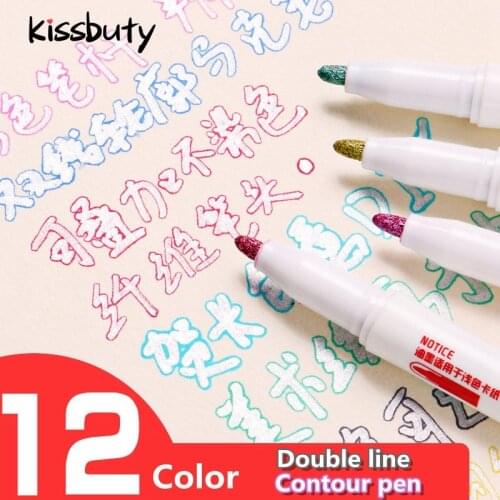 12 Colors Double Line Outline Pen Metallic Color Magic Highlighter Marker Pen for Art Painting Scrapbooking raffiti Poster card