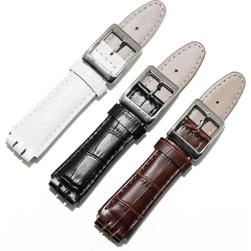 Watch accessories leather strap mens pin buckle 17mm19mm for Swatch baby calfskin strap sports waterproof watch band