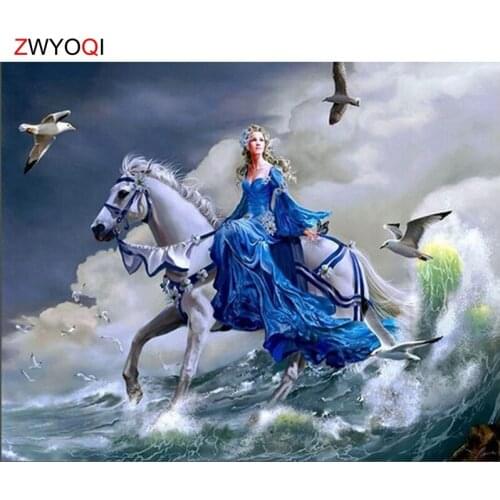 Full Round Diamond mosaic Horse sea 5D DIY Diamond embroidery Cross stitch Full Square Diamond painting Horse woman Seagull Sea