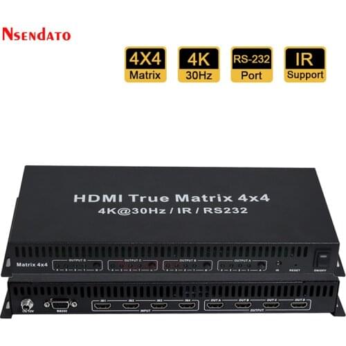 HDMI True Matrix Splitter 4x4 4 outputs 4K 30HZ HDMI Switch Splitter 4 in 4 out HDMI Switcher with IR RS232 Adapter For computer