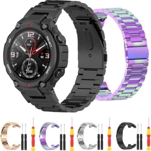 Metal Band Replacement Straps For Huami Amazfit T-Rex A1918 / Trex Pro Smart Watch Bracelet Stainless Steel Wrist Strap