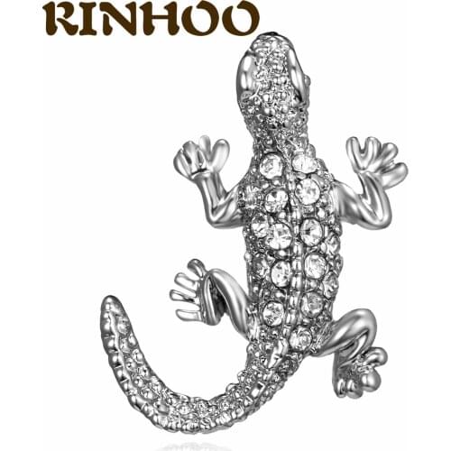 RINHOO Full Rhinestone Lizard Brooches For Women Silver Color Crystal Paved Vintage Climb Animal Brooch Personality Jewelry