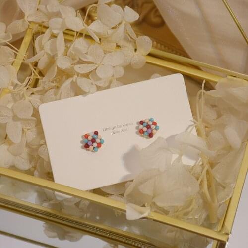 Romantic S925 Silver Needle Color Earrings Cute Multicolor Sugar Ball Unique Style Ladies Earrings Birthday Gift