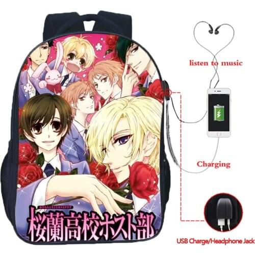 Ouran High School Host Club USB Charge backpack Men Women Boys Girls School Bag Casual USB Laptop Bag Beautiful SchoolBag
