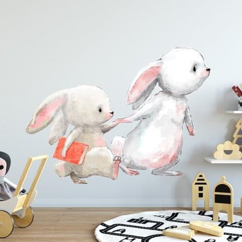 Painted Rabbit Hand In Hand Wallpaper Living Room Bedroom Childrens Room Self Adhesive Decorative Stickers