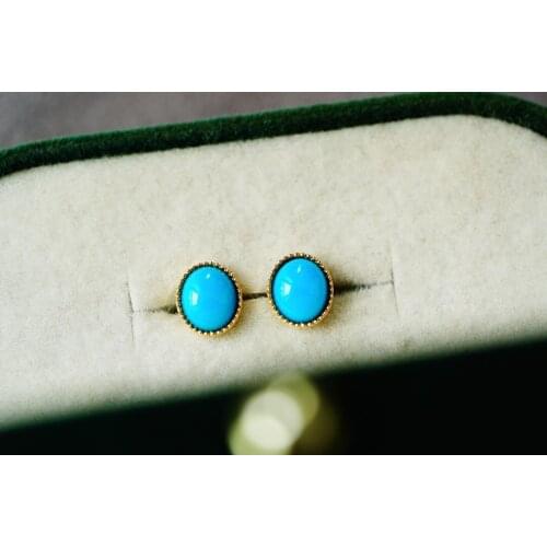 JHY711 Solid 18k Gold Nature Blue Turquoise 5.9*4.8mm Studs Earrings for Women Fine Jewelry Birthday Presents