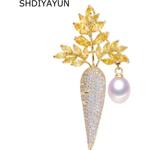 SHDIYAYUN 2019 New Pearl Brooch For Women Carrot Brooches Pins Natural Freshwater Pearl Fine Jewelry Accessories Dropshipping