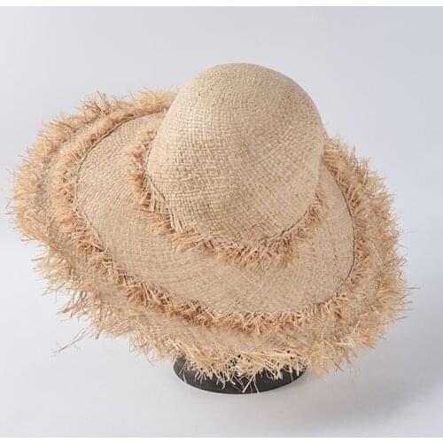 Summer Ladies Wide Brim Burrs Raffia Straw Hats Floppy Sun Hat For Women Big Brim Panama Lady Beach Hats Cap Chapeau Femme