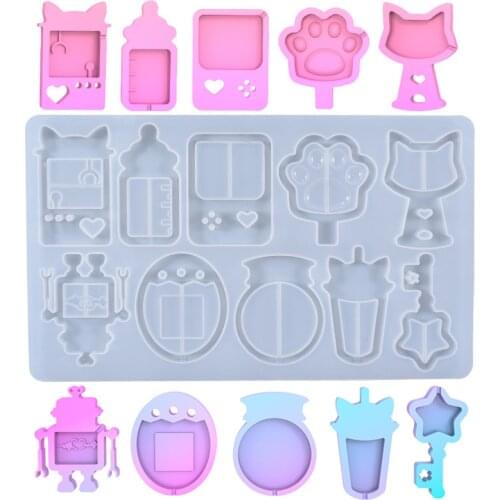 DIY Crystal Silicone Mold Cute Cartoon Game Key Footprints Sand Pendant Molds For Resin Casting Handmade Jewelry Accessaries