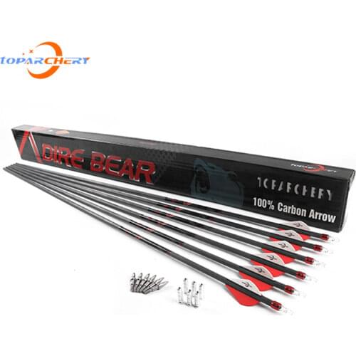 32 Inch Pure Carbon Archery Arrows Spine 300/350/400 ID 6.2mm Arrow for Recurve/Compound Bow