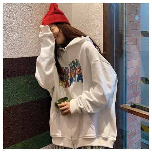 Harajuku letter Hoodie Zipper Women Sweatshirt grunge clothes 2021 Oversized Hoodies Clothing Plus Size sweatshirt women