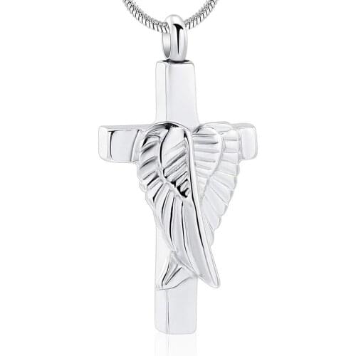 Cremation Urn Jewelry Angel Wings Cross Urn Pendant Memorial Remains Ashes Keepsake Necklace