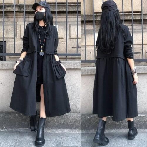 Spring Temperament Mid-Length Black Trench Coat Women Clothing 2021 Korean Fashion Loose All-Match Windbreaker Overcoat Female