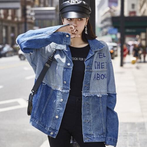2020 Spring fashion Statue of Liberty Denim Jacket Women Loose Street Style Splicing Jackets and Coats free style