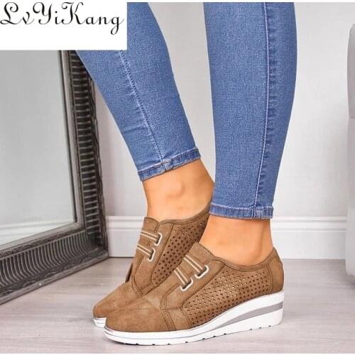 2020 New Flock High Heel Lady Casual Women Sneakers Leisure Platform Shoes Breathable Height Increasing Shoes Women Flats