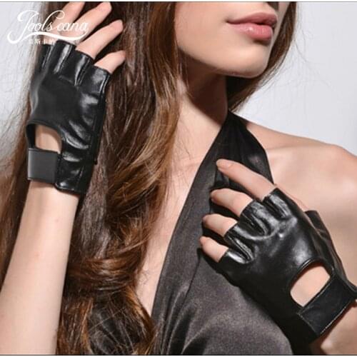 Joolscana half finger women gloves genuine leather gloves fingerless spring summer fall gloves top quality mitten driving cool