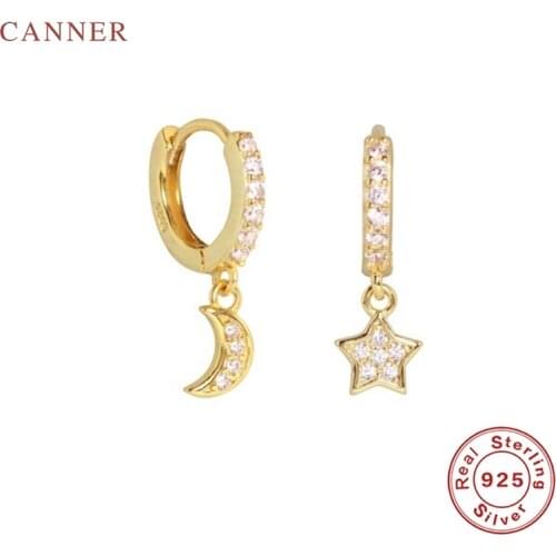 CANNER Stars Moon Earrings For Women S925 Silver Earrings Hoops Zircon Diamond Korean Fine Jewelry Pendientes Joyero