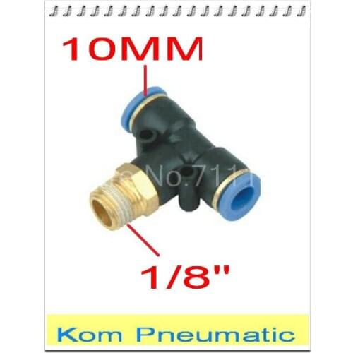 10pcs/lot Free Shipping PB 10-01 Pneumatic 10mm Tube Push In 1/8" Thread Air Fitting Connector T 3 Way Male Tee Tube Joint